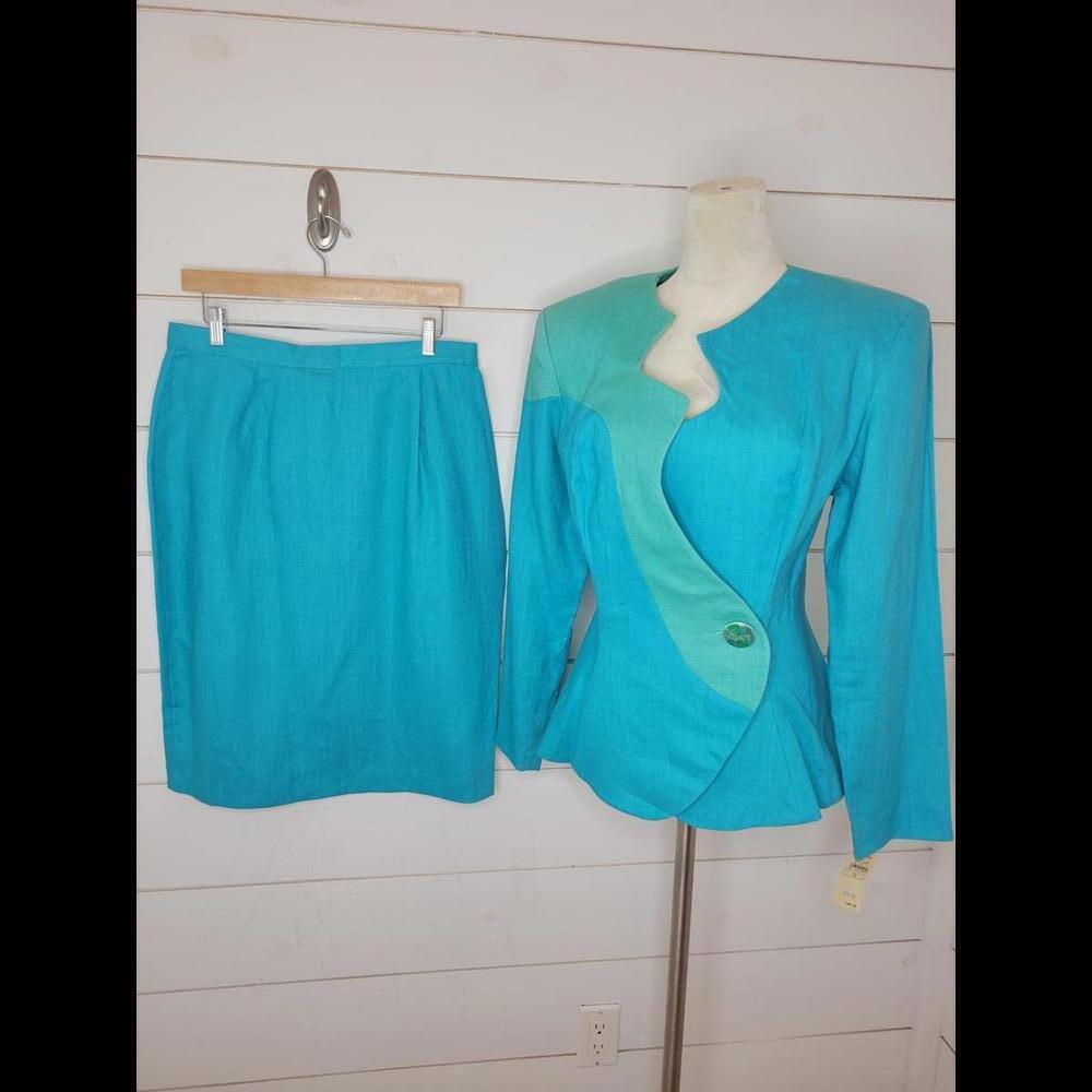 Vintage 80s NWT Magali Collection blue shades skirted suit